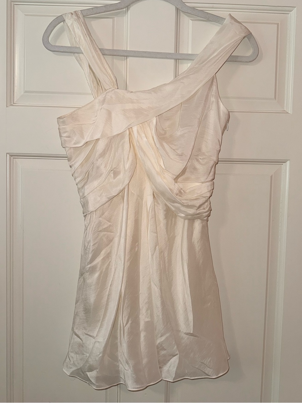Vera Wang Ivory One-Shoulder Draped Tunic Top